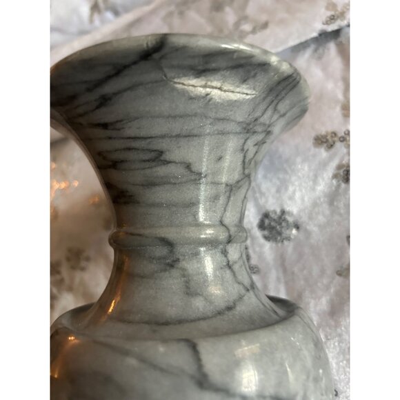 Handcrafted Gray Marble Vase With Intricate Silver Peacock Design - Picture 2 of 9